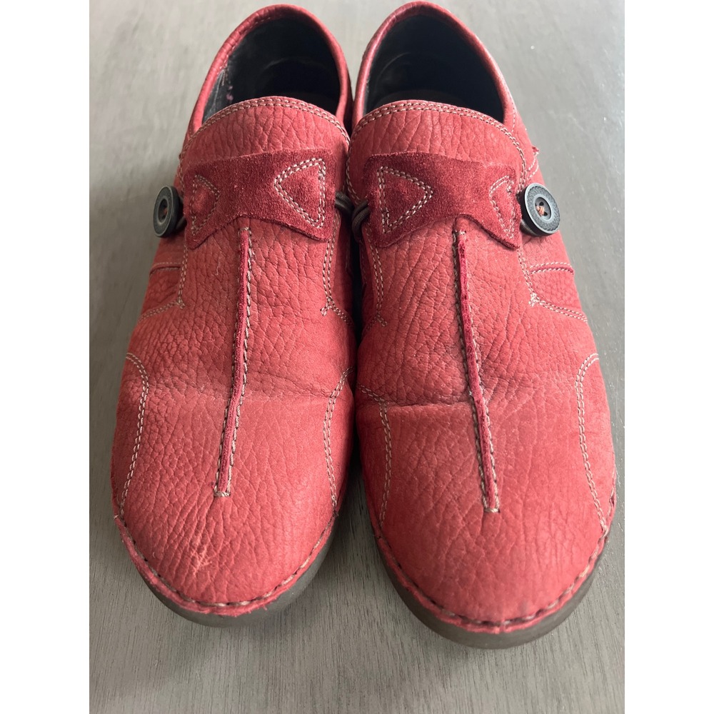 Josef Seibel Women's Red Pebbled Leather Button Loafers Comfort Flats 42 (11)